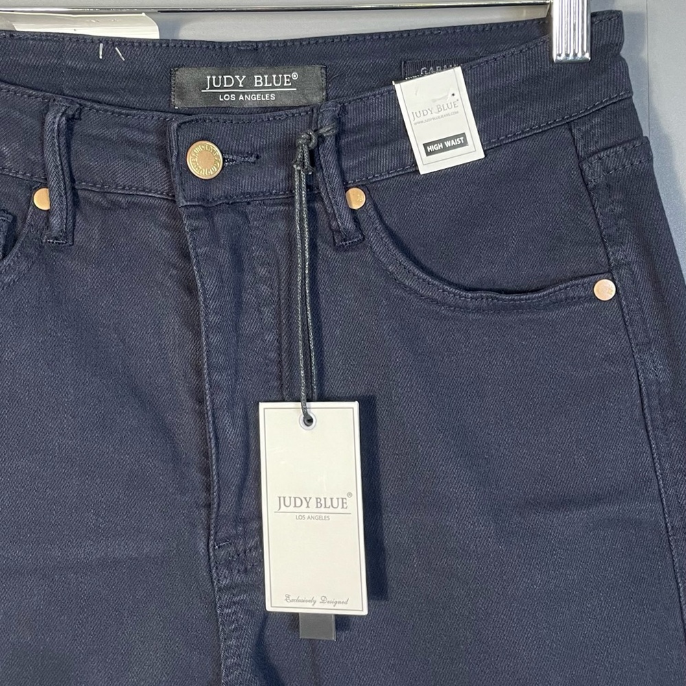 Judy Blue Tummy Control Wide Leg Crop Jean Garment Dyed Navy Blue NWT - Picture 4 of 11